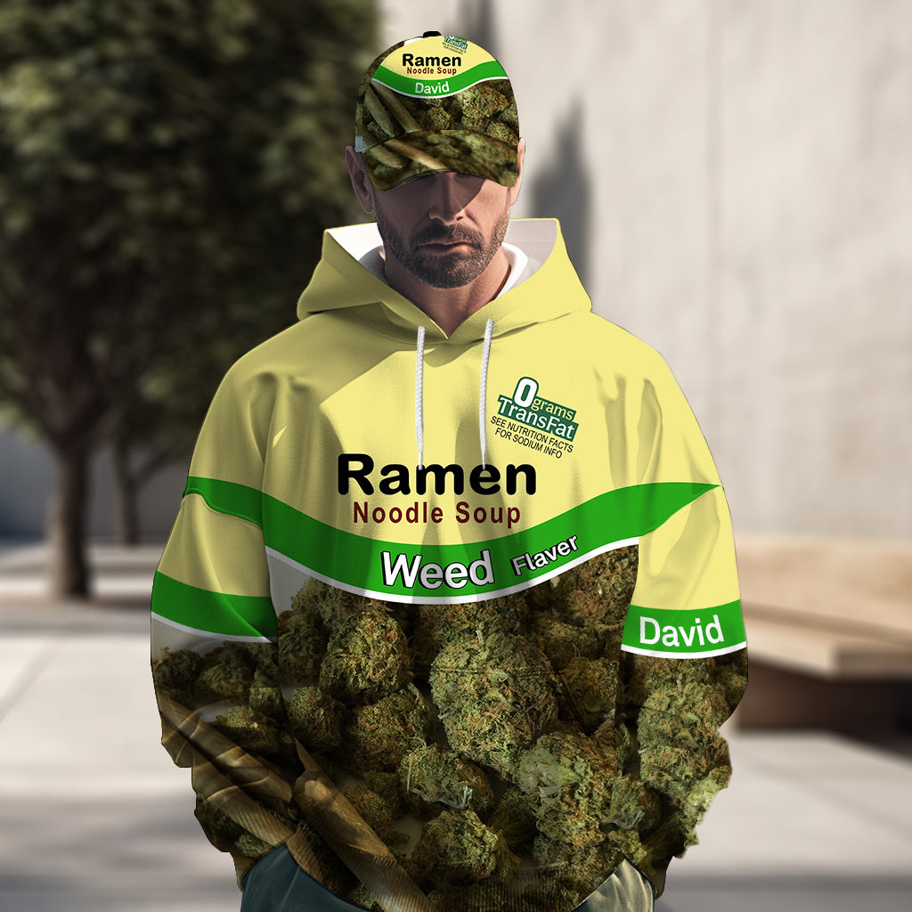 Casual Food – Personalisierter Hoodie und klassische Kappe mit Weed-Allover-Print