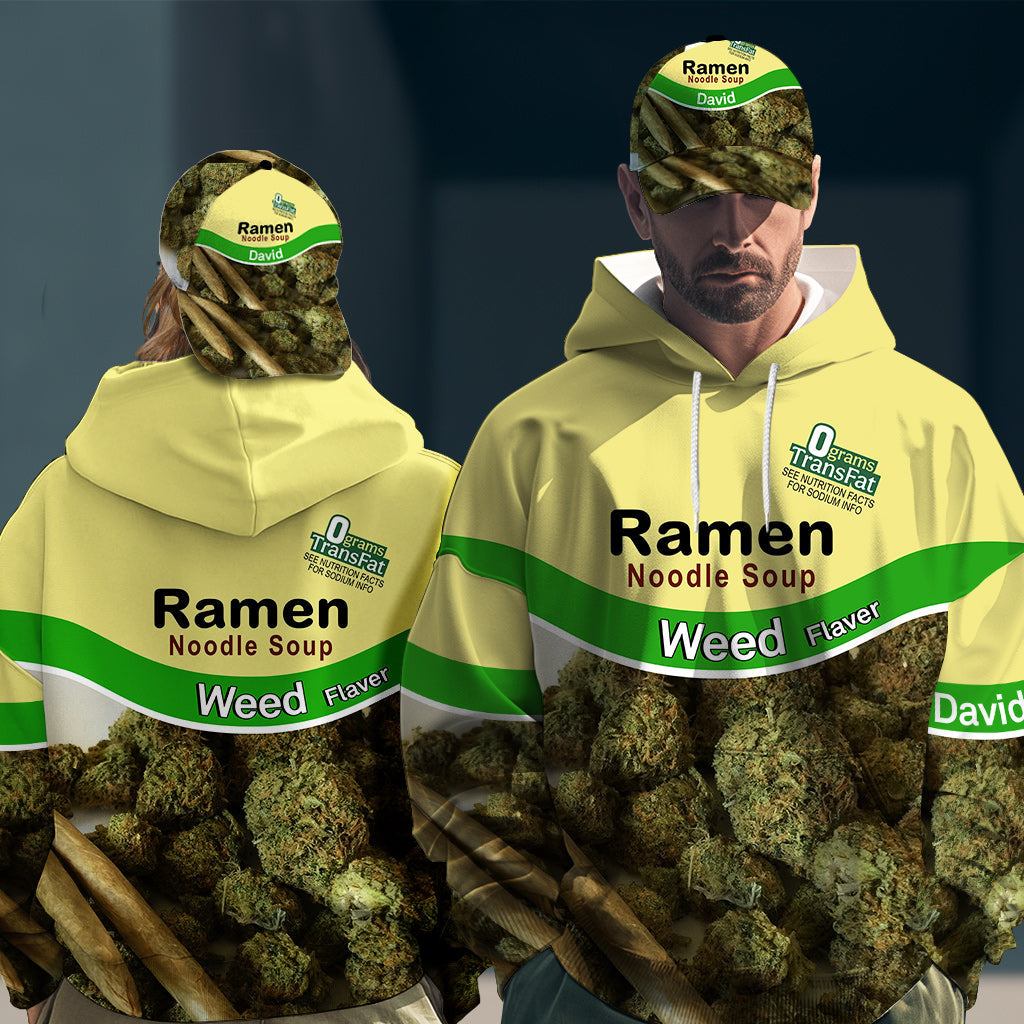 Casual Food – Personalisierter Hoodie und klassische Kappe mit Weed-Allover-Print