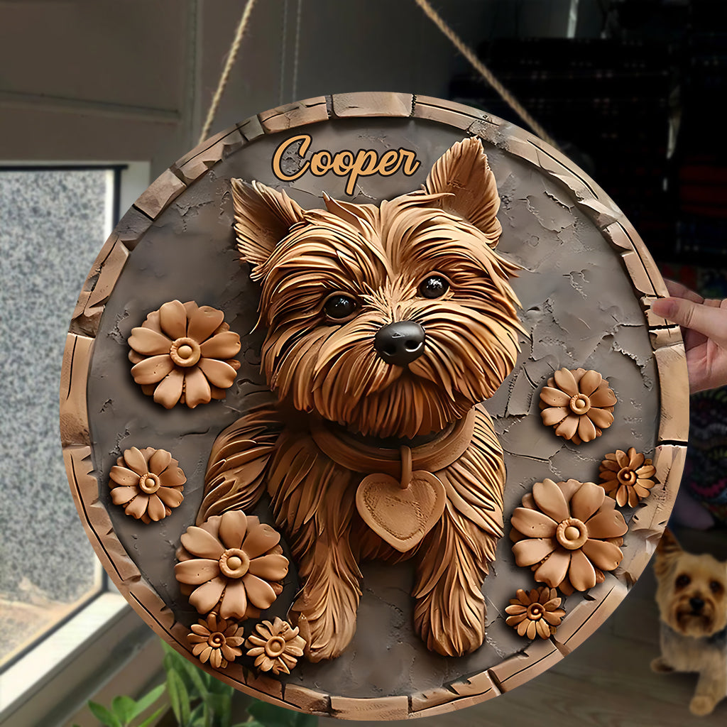 Cute Yorkshire Terrier - Personalized Dog Round Wood Sign