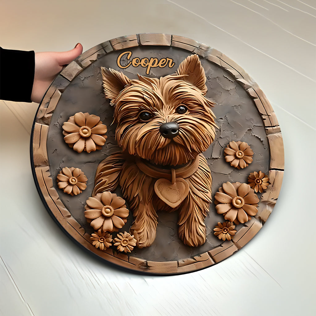 Cute Yorkshire Terrier - Personalized Dog Round Wood Sign