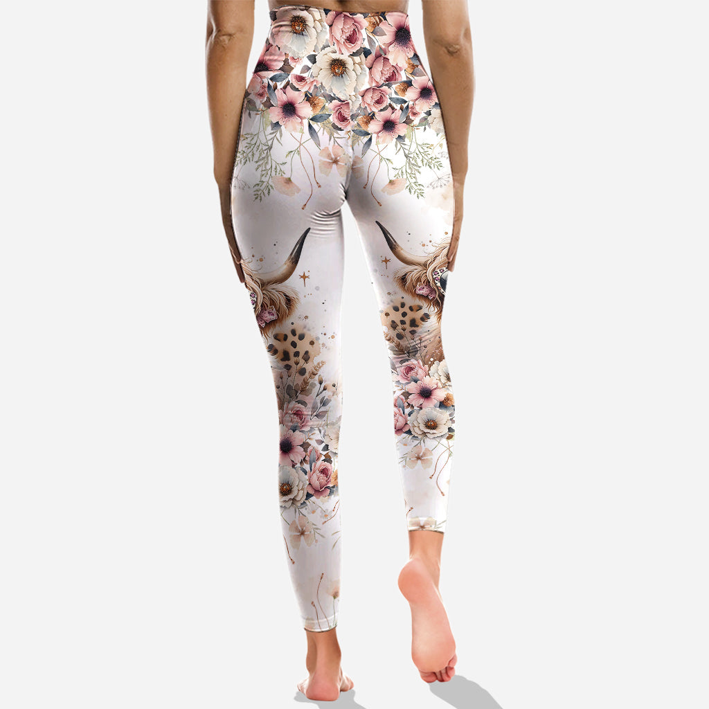 Cool Cow With Leopard Glasses - Personalized Highland Cow Hoodie and Leggings