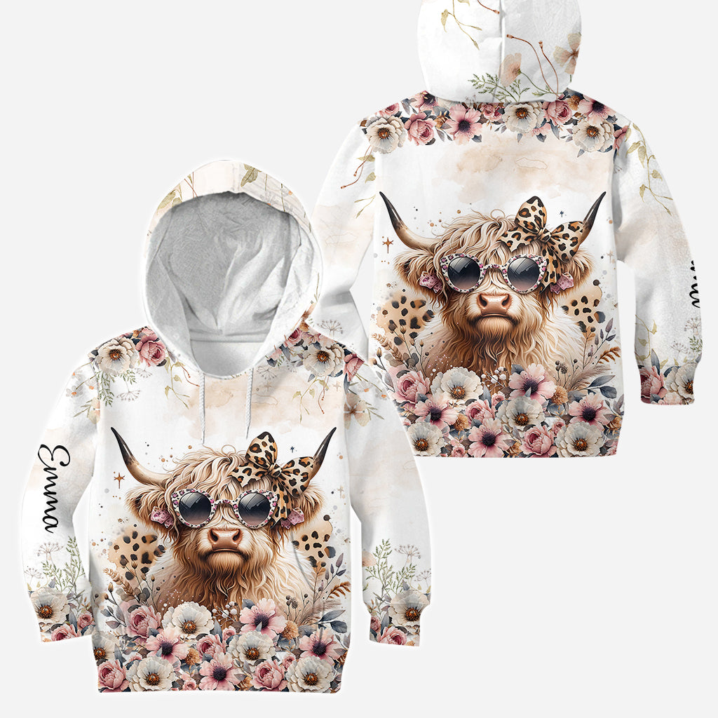 Cool Cow With Leopard Glasses - Personalized Highland Cow Hoodie and Leggings