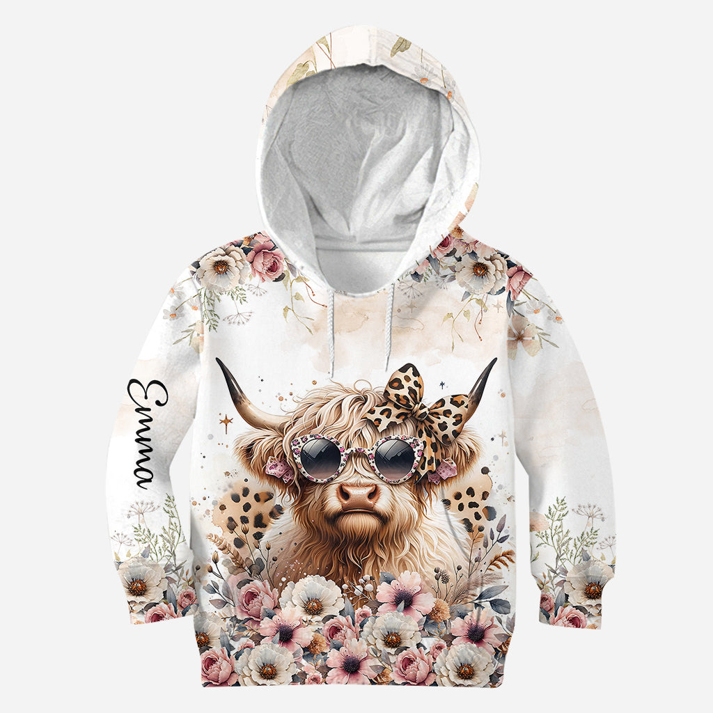 Cool Cow With Leopard Glasses - Personalized Highland Cow Hoodie and Leggings