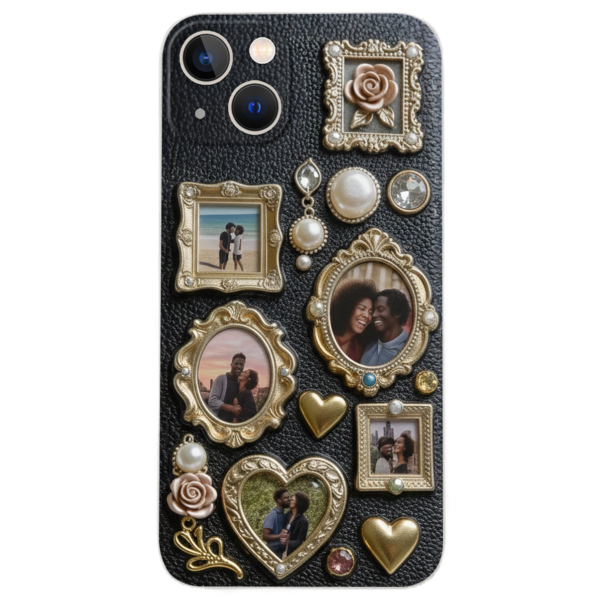 Couple Photo Frame Unique Gift - Personalized Couple Leather Phone Case