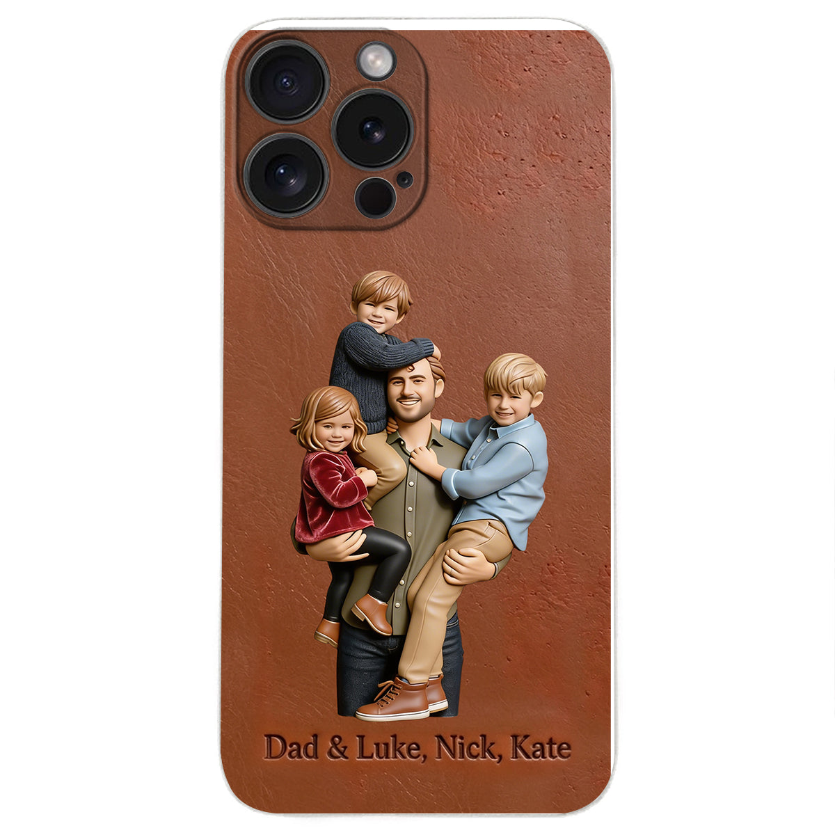 Best Dad Ever - Personalized Father 3D Embossed Leather Phone Case