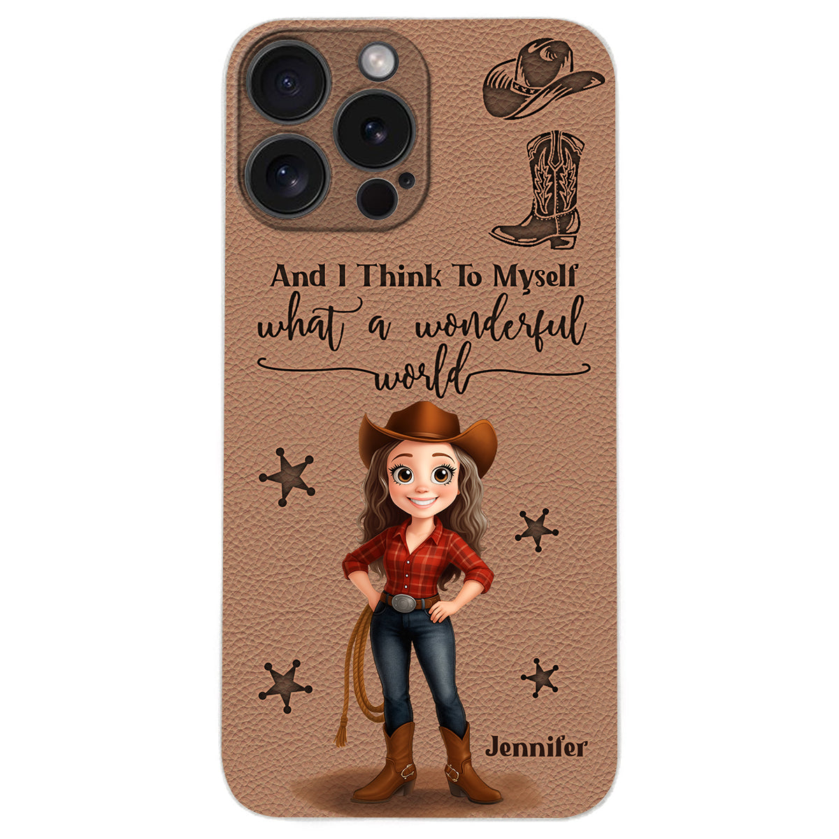 Cowgirl What A Wonderful World - Personalisierte Cowgirl-Handyhülle aus Leder