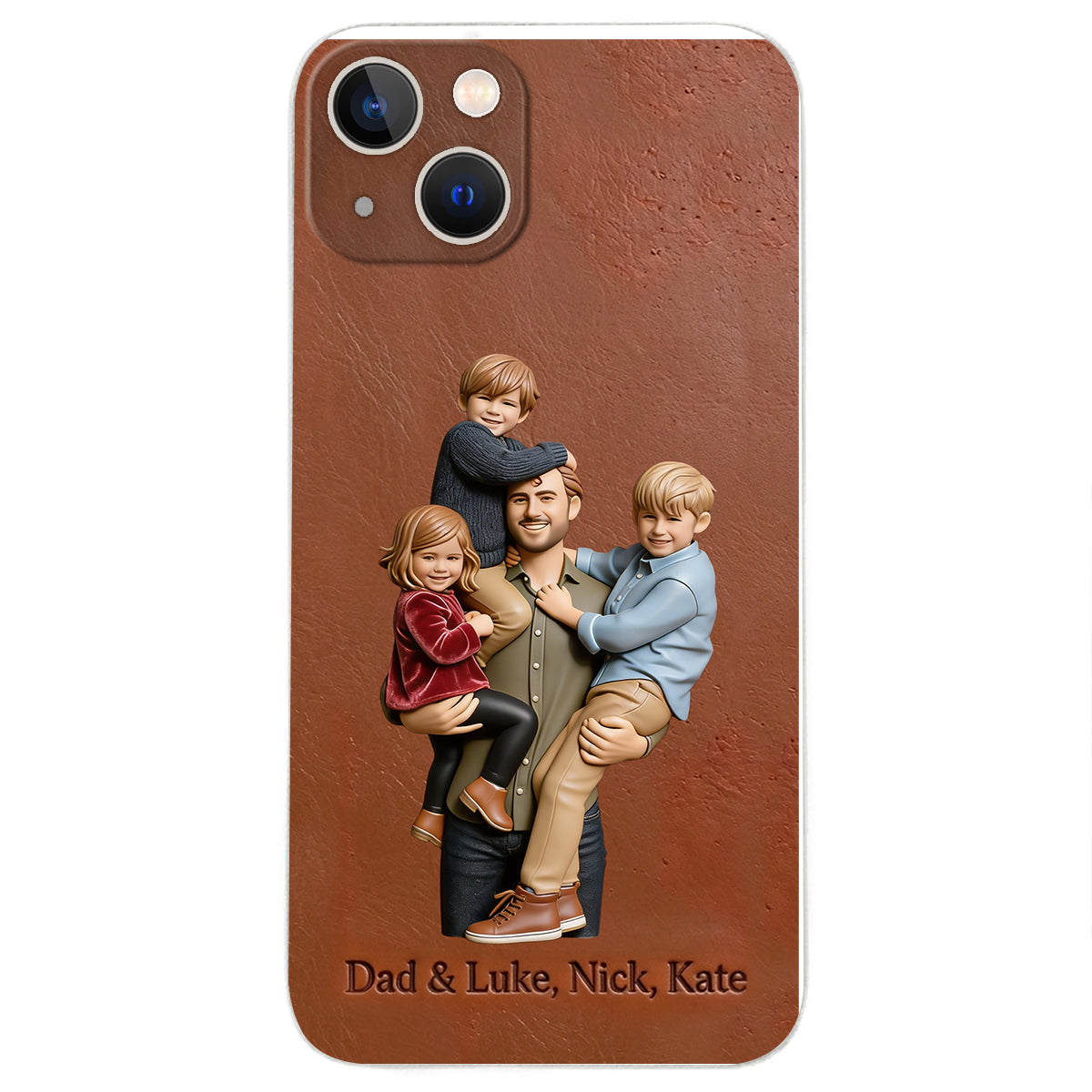 Best Dad Ever - Personalized Father 3D Embossed Leather Phone Case
