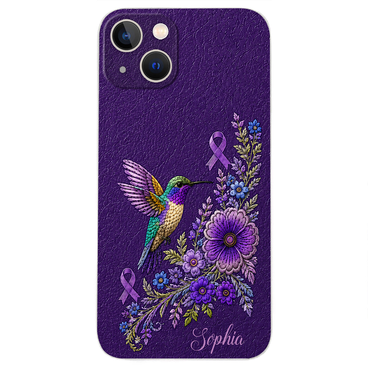 Purple Awareness – Personalized Alzheimer Awareness 3D Embossed Leather Phone Case