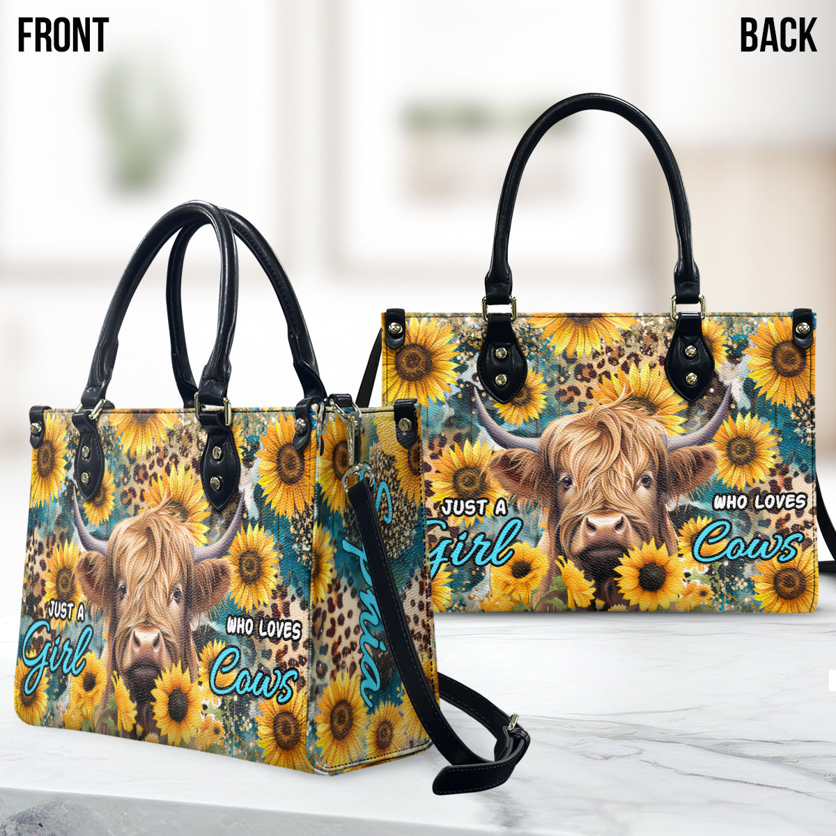 Einfach ein Mädchen, das Kühe liebt – personalisierte Lederhandtasche