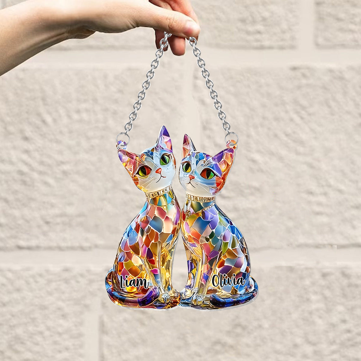 Niedliche Katzen im Boho-Chic-Stil – Personalisierter Katzen-Fensterhänger als Sonnenfänger 