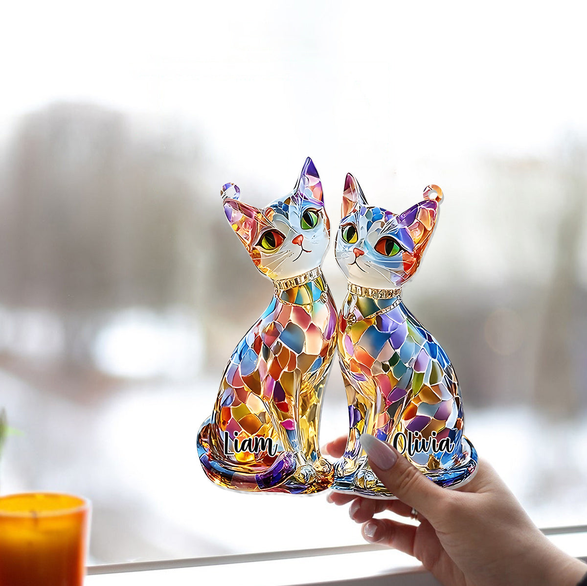 Niedliche Katzen im Boho-Chic-Stil – Personalisierter Katzen-Fensterhänger als Sonnenfänger 