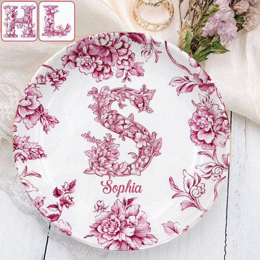 Blau-rosa floraler Schriftzug – Personalisierte Geschenkidee für Freunde, vollständig bedruckte Schmuckschale