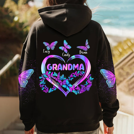 Grandma's Butterflies - Personalized Grandma All Over Shirt
