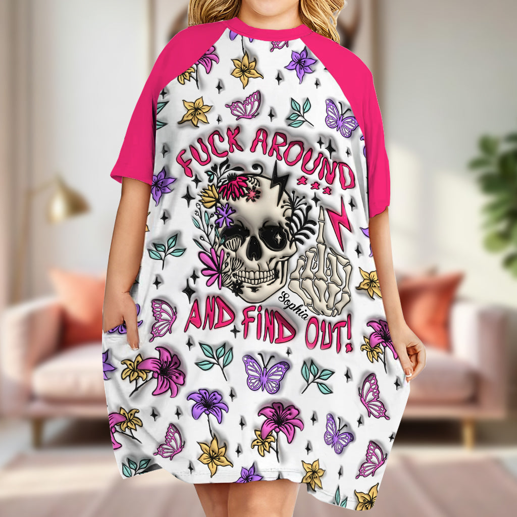 Verarsche mich und finde es heraus – personalisiertes Totenkopf-Schlafshirt-Kleid