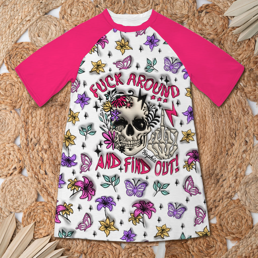 Verarsche mich und finde es heraus – personalisiertes Totenkopf-Schlafshirt-Kleid