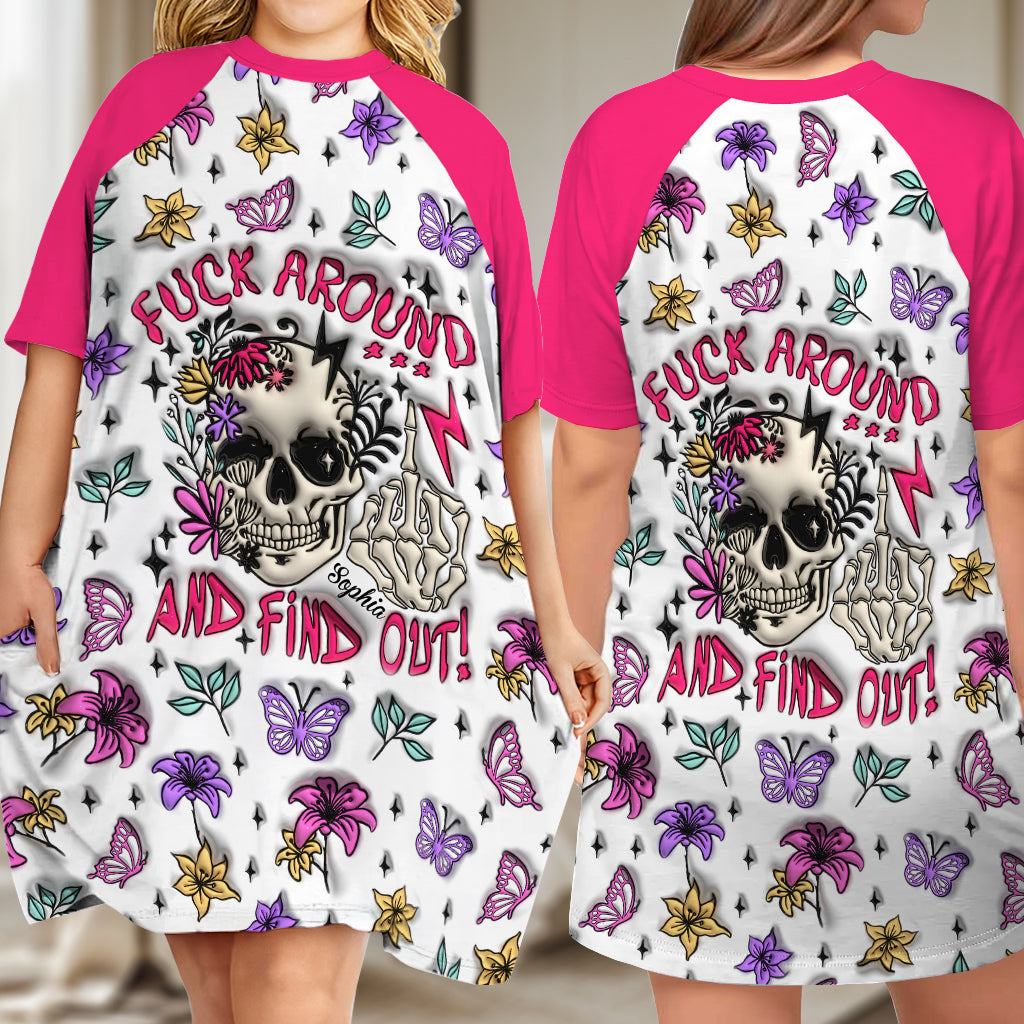Verarsche mich und finde es heraus – personalisiertes Totenkopf-Schlafshirt-Kleid