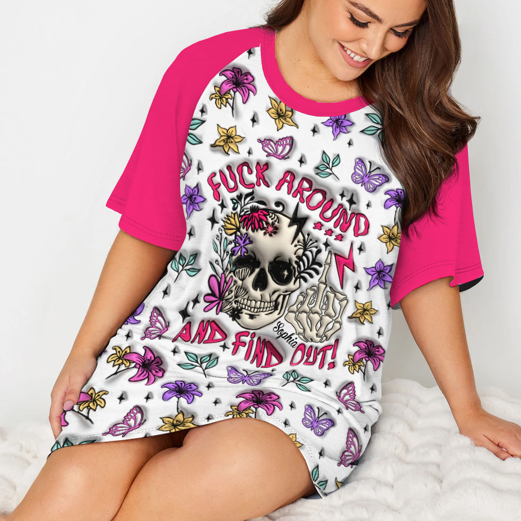 Verarsche mich und finde es heraus – personalisiertes Totenkopf-Schlafshirt-Kleid