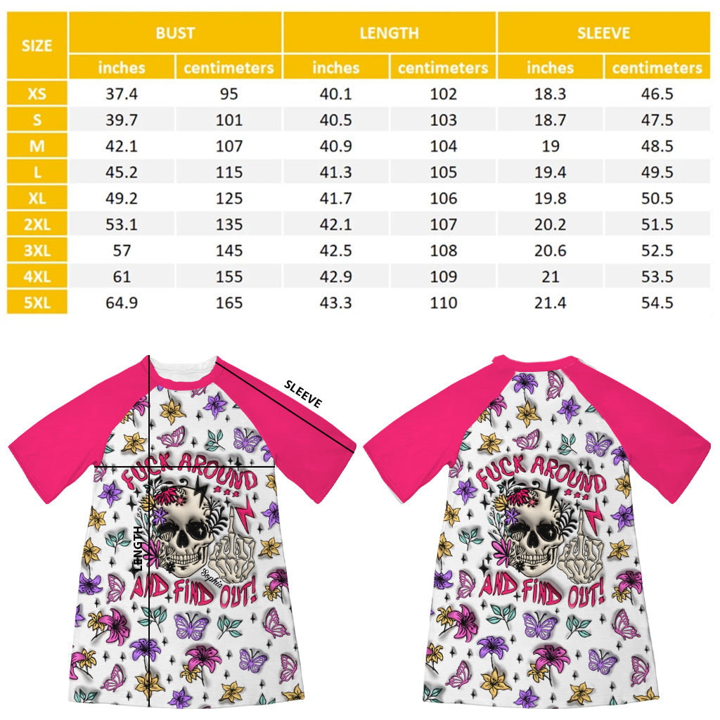 Verarsche mich und finde es heraus – personalisiertes Totenkopf-Schlafshirt-Kleid