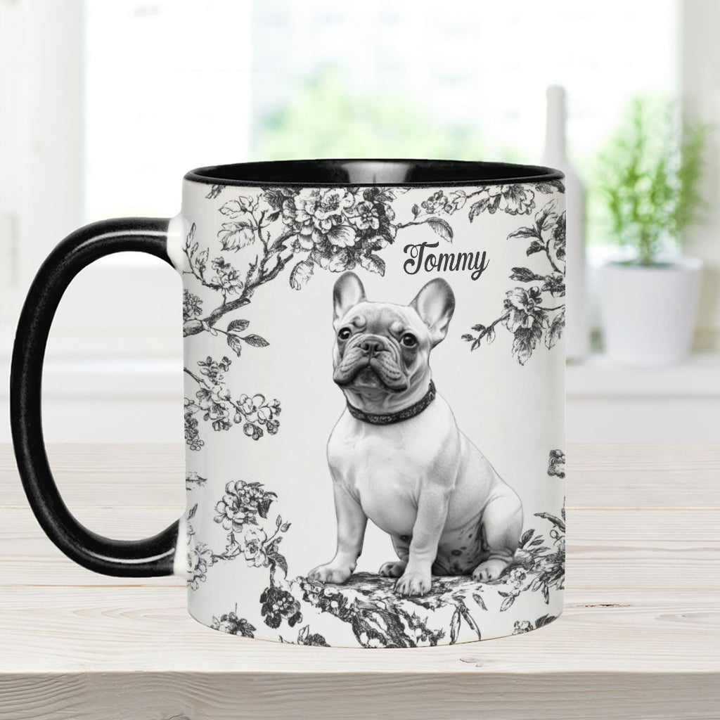 Personalisierte Tasse mit Hundemotiv und individuellem Welpenfoto im Toile-de-Jouy-Stil