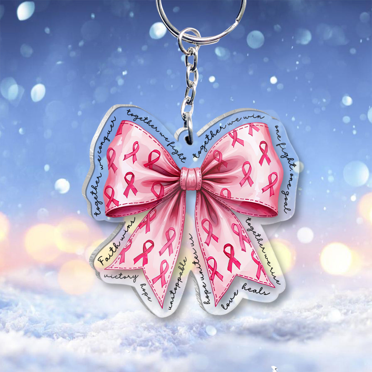 Gemeinsam gewinnen wir – Transparenter Schlüsselanhänger zur Sensibilisierung für Brustkrebs