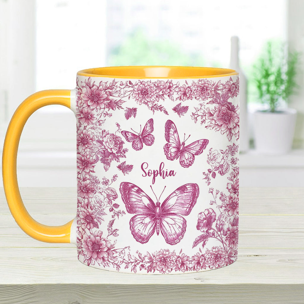 Pink Toile Butterfly - Personalized Butterfly Accent Mug