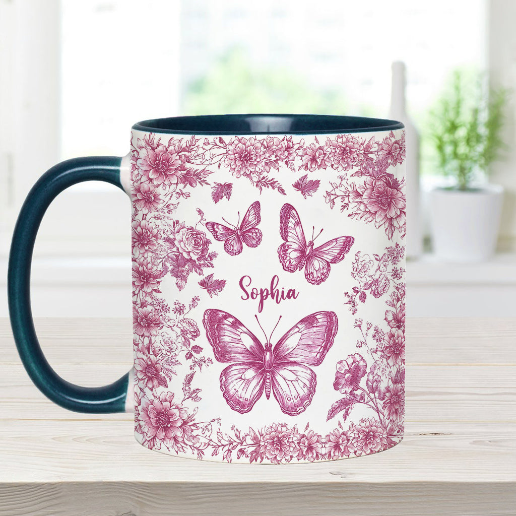 Pink Toile Butterfly - Personalized Butterfly Accent Mug