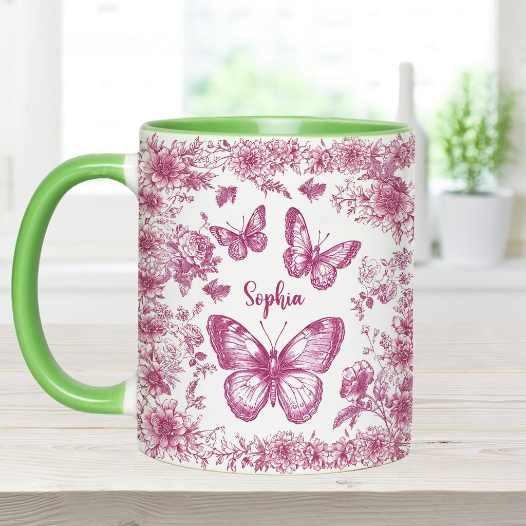 Pink Toile Butterfly - Personalized Butterfly Accent Mug
