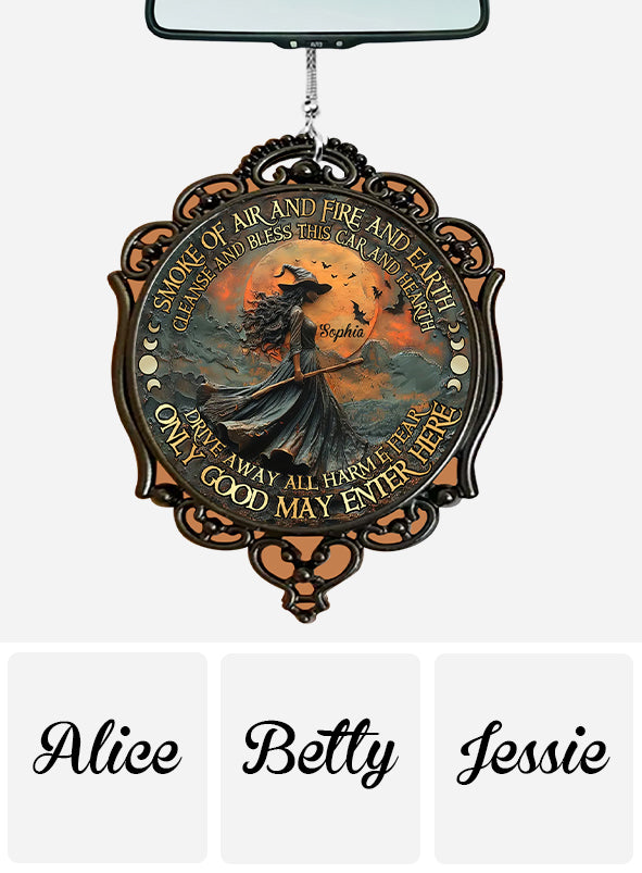 Rauch aus Luft, Feuer und Erde – Personalisierter Hexen-Autoanhänger