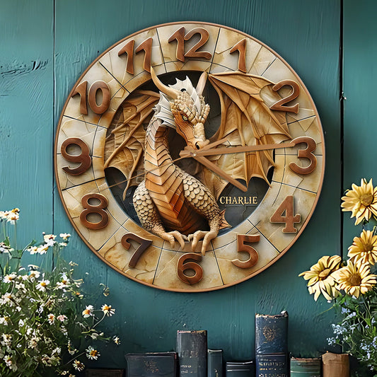 Goldener Drache - Personalisierte Drachen-Wanduhr