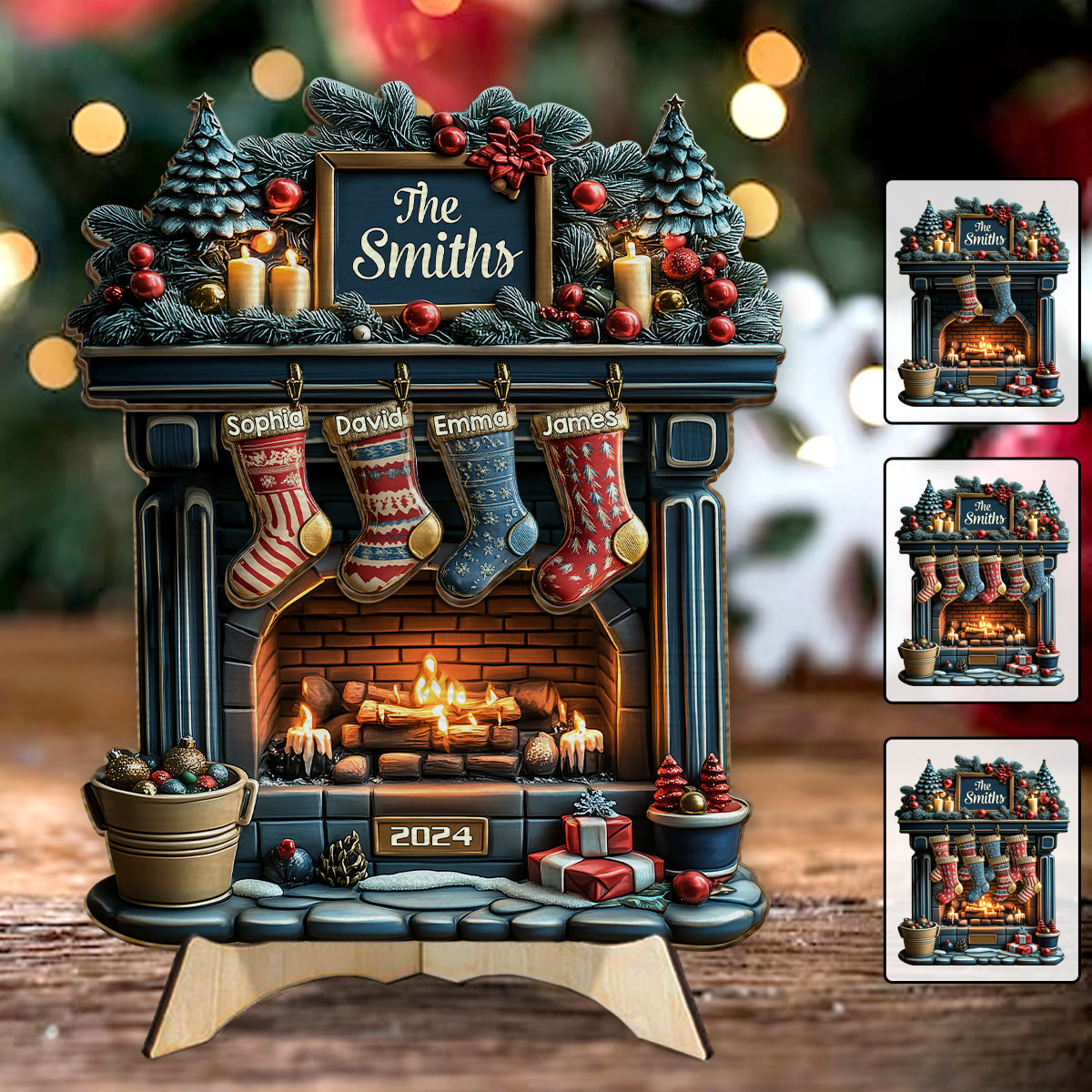 Frohe Weihnachten – Personalisiertes Familien-Holzschild (2-lagig)