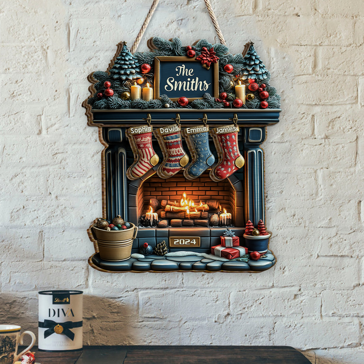 Frohe Weihnachten – Personalisiertes Familien-Holzschild (2-lagig)