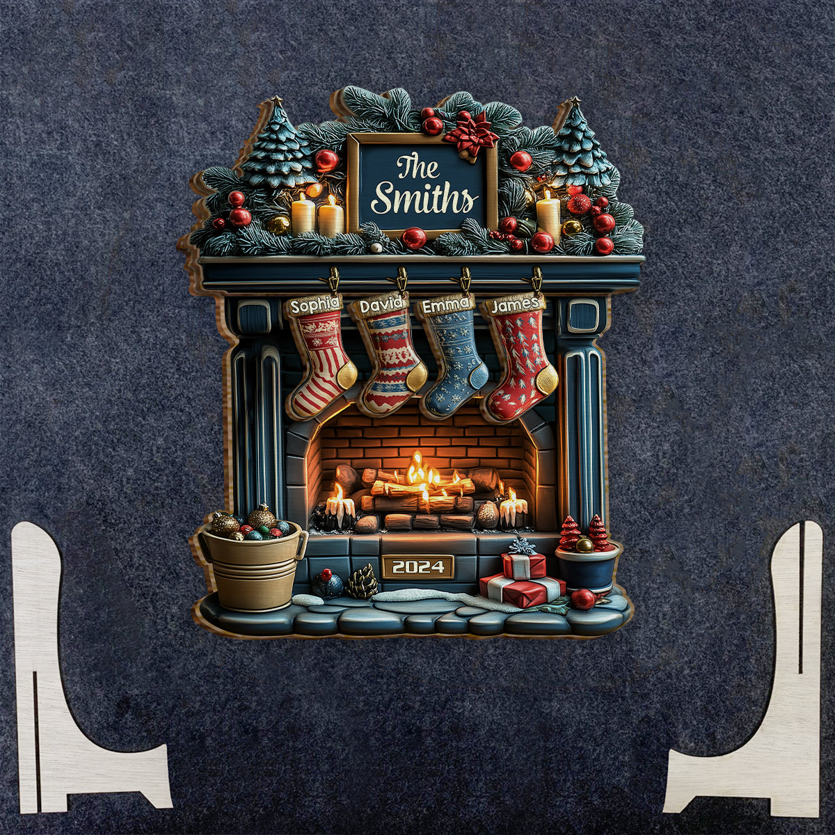 Frohe Weihnachten – Personalisiertes Familien-Holzschild (2-lagig)