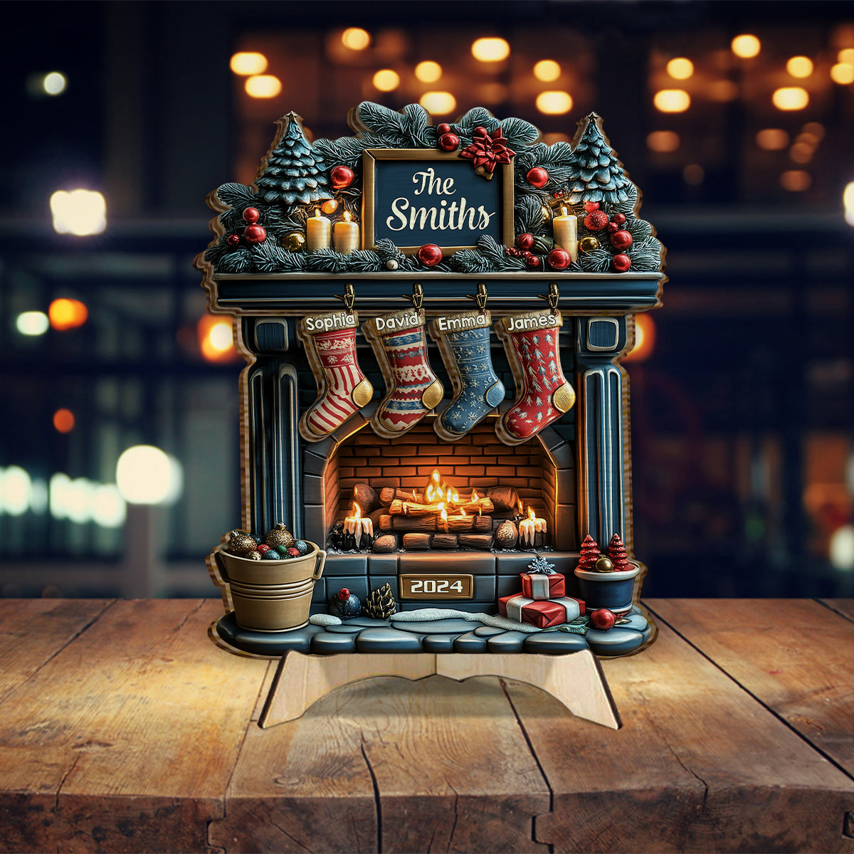 Frohe Weihnachten – Personalisiertes Familien-Holzschild (2-lagig)