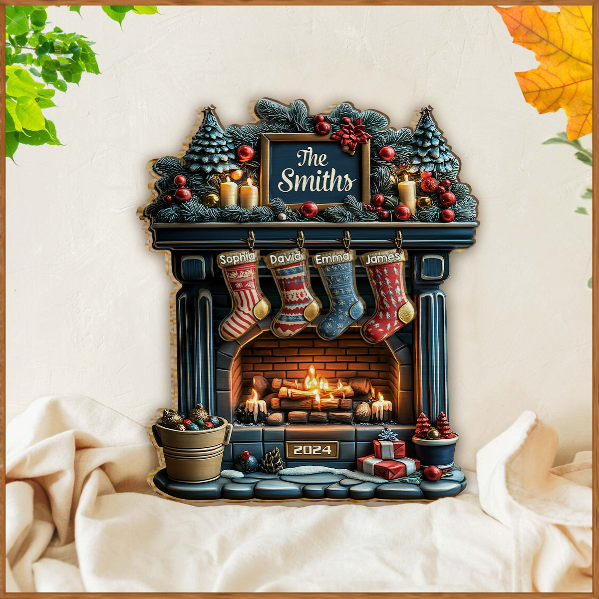 Frohe Weihnachten – Personalisiertes Familien-Holzschild (2-lagig)