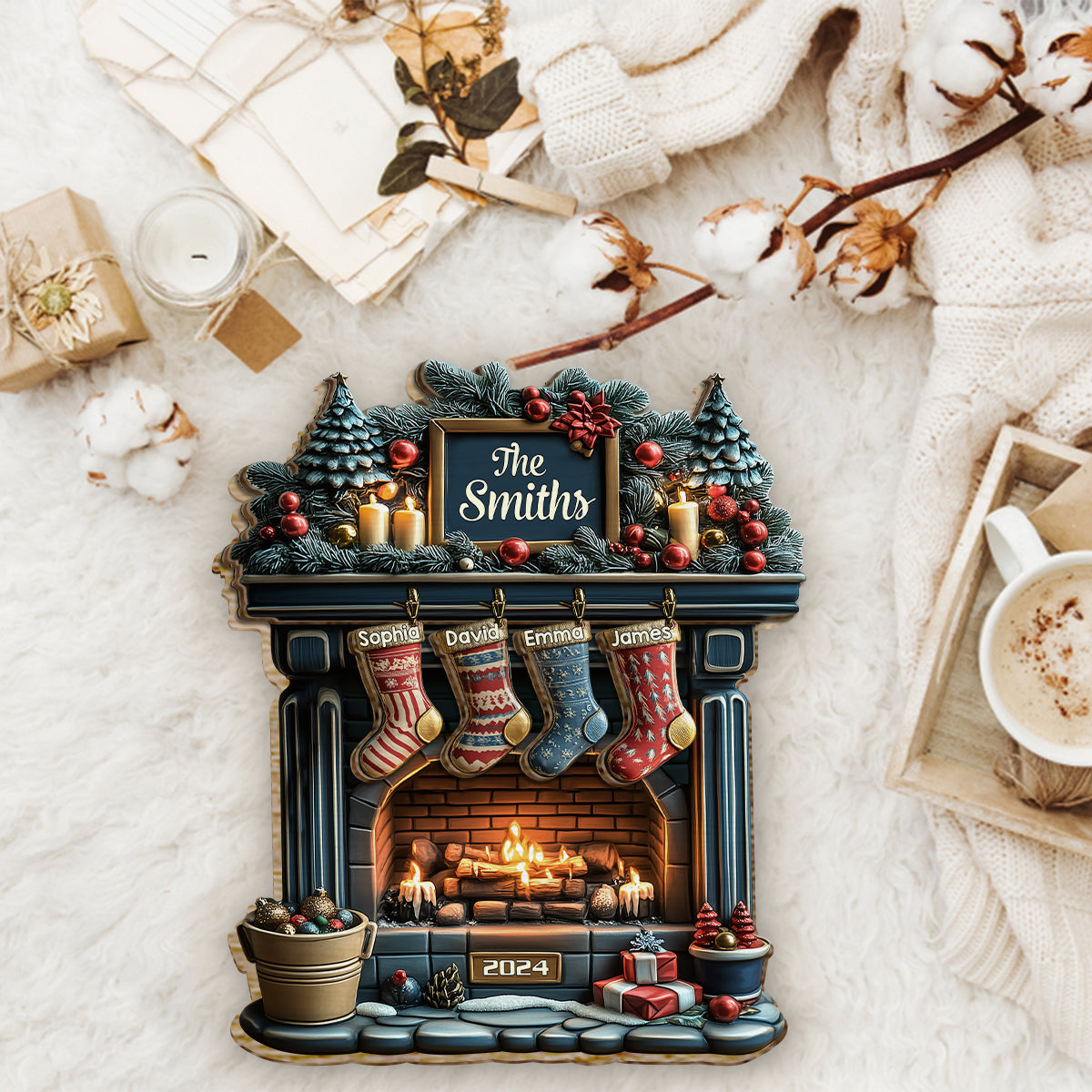 Frohe Weihnachten – Personalisiertes Familien-Holzschild (2-lagig)