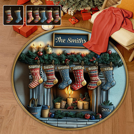 Merry Christmas - Personalized Family Round Rug