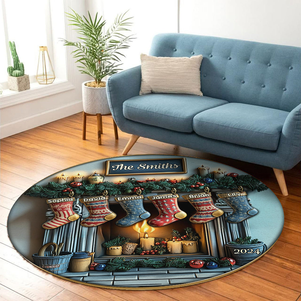 Frohe Weihnachten – Personalisierter runder Familienteppich