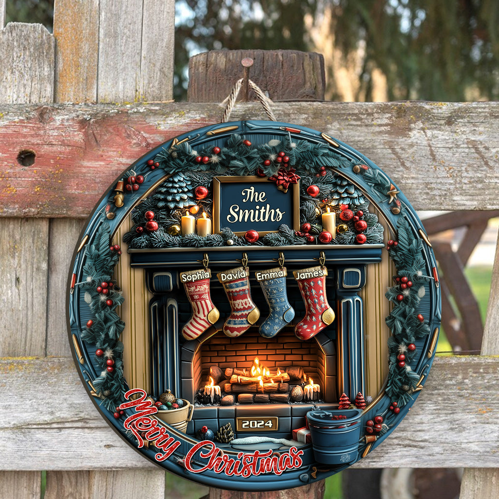 Frohe Weihnachten – Personalisiertes, individuell geformtes Holzschild für die Familie