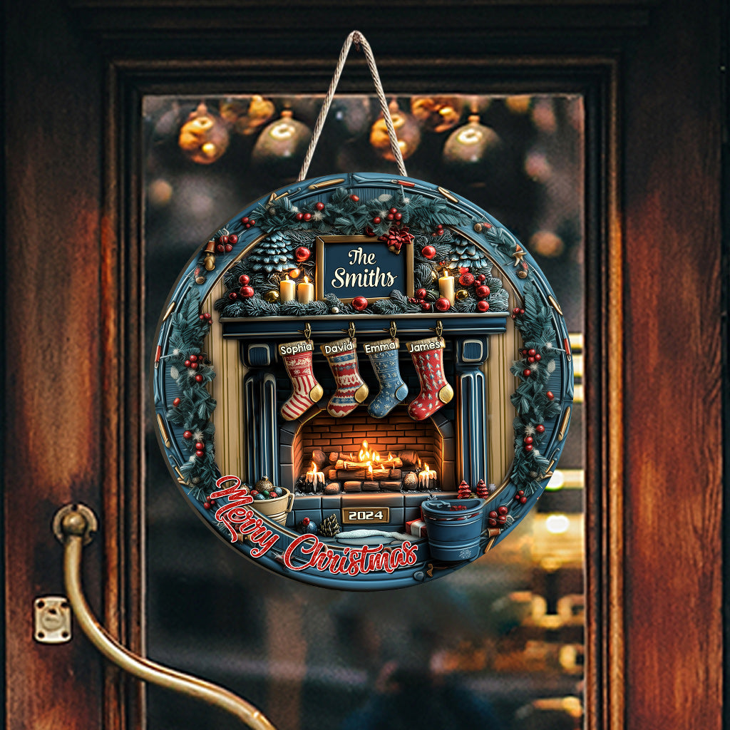 Frohe Weihnachten – Personalisiertes, individuell geformtes Holzschild für die Familie