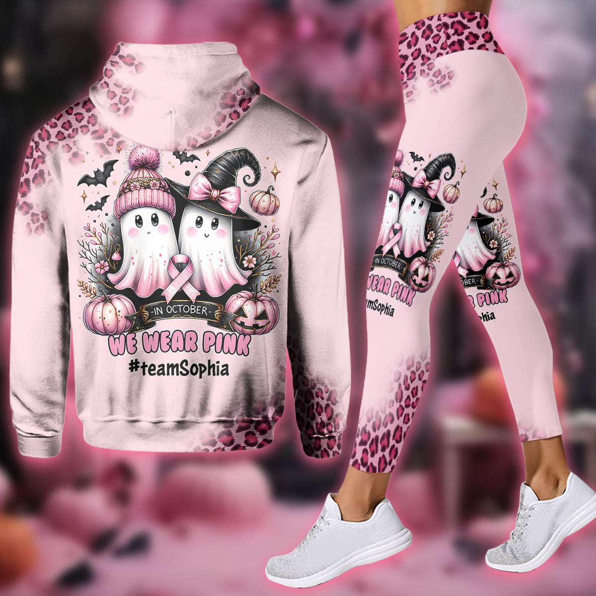 In October We Wear Pink - Personalized Breast Cancer Awareness Hoodie and Leggings