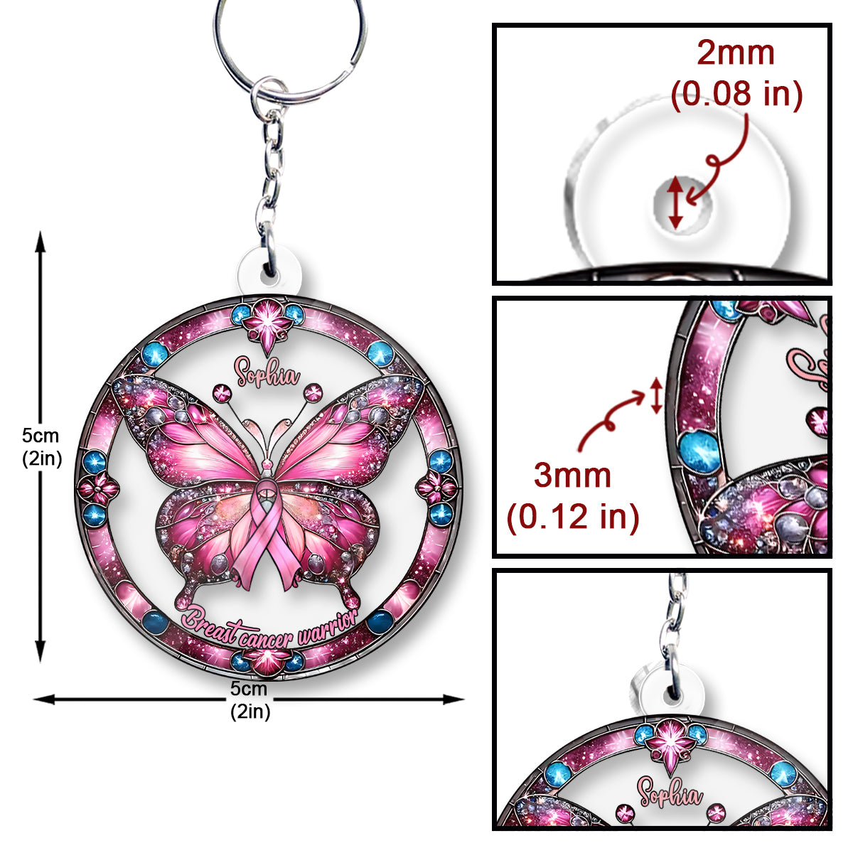 Breast Cancer Warrior - Personalized Breast Cancer Awareness Custom Shaped Keychain