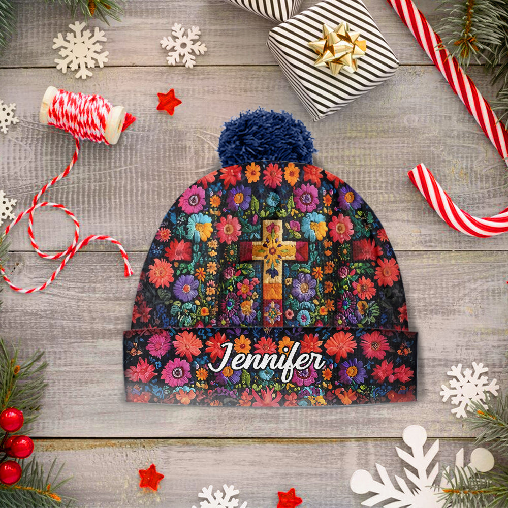 Floral Cross - Personalized Christian Beanie Hat
