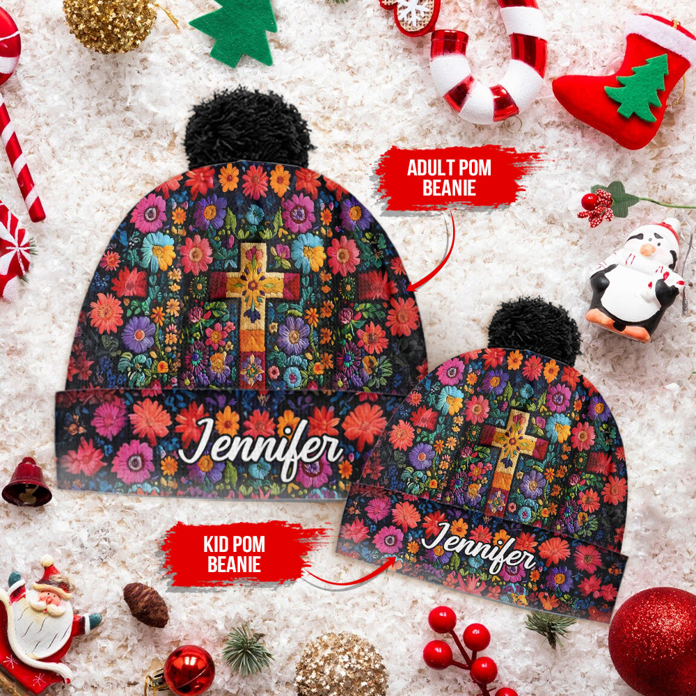 Floral Cross - Personalized Christian Beanie Hat