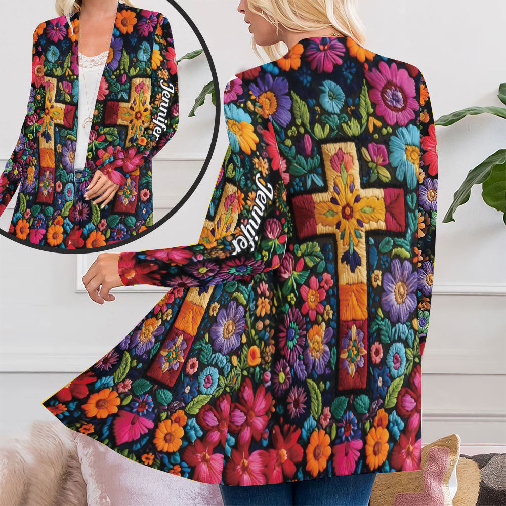 Personalisierter christlicher Cardigan mit Blumenmuster