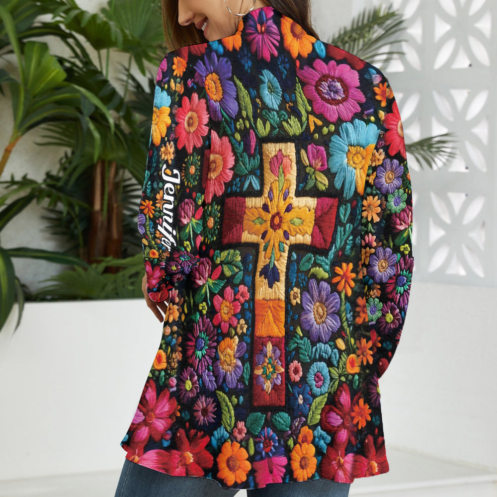 Personalisierter christlicher Cardigan mit Blumenmuster