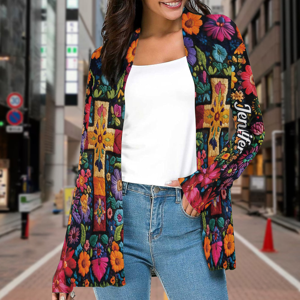Personalisierter christlicher Cardigan mit Blumenmuster