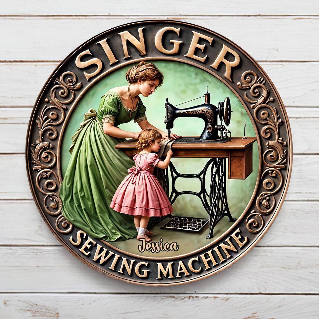 Singer Sewing Machine - Personalized Sewing Round Metal Sign