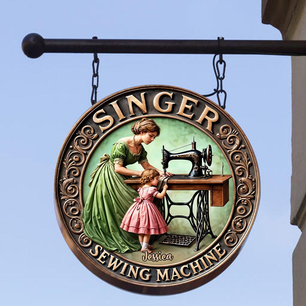 Singer Sewing Machine - Personalized Sewing Round Metal Sign