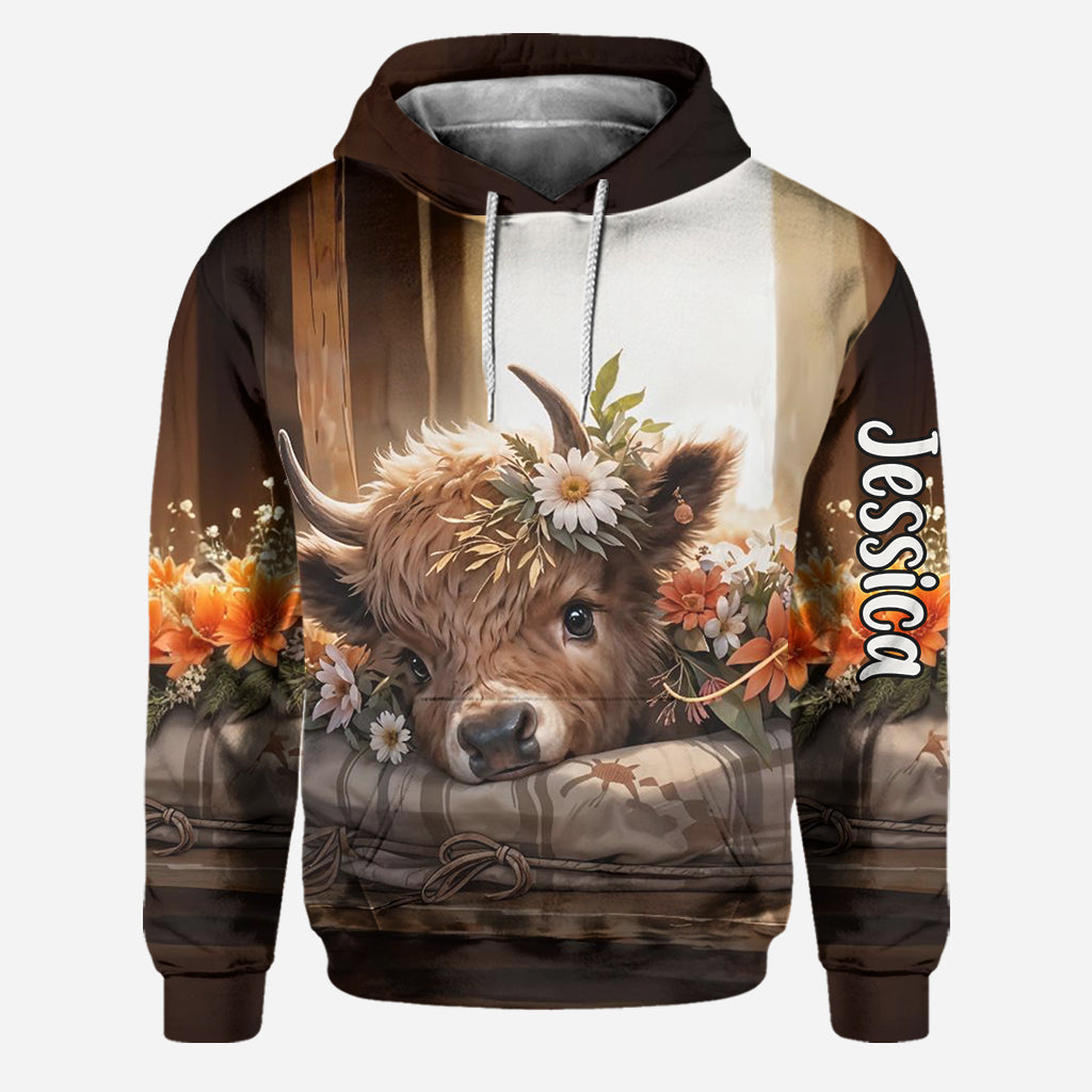 Einfach ein Mädchen, das Hochlandrinder liebt – Personalisierter Hoodie und Leggings mit Hochlandrind-Motiv