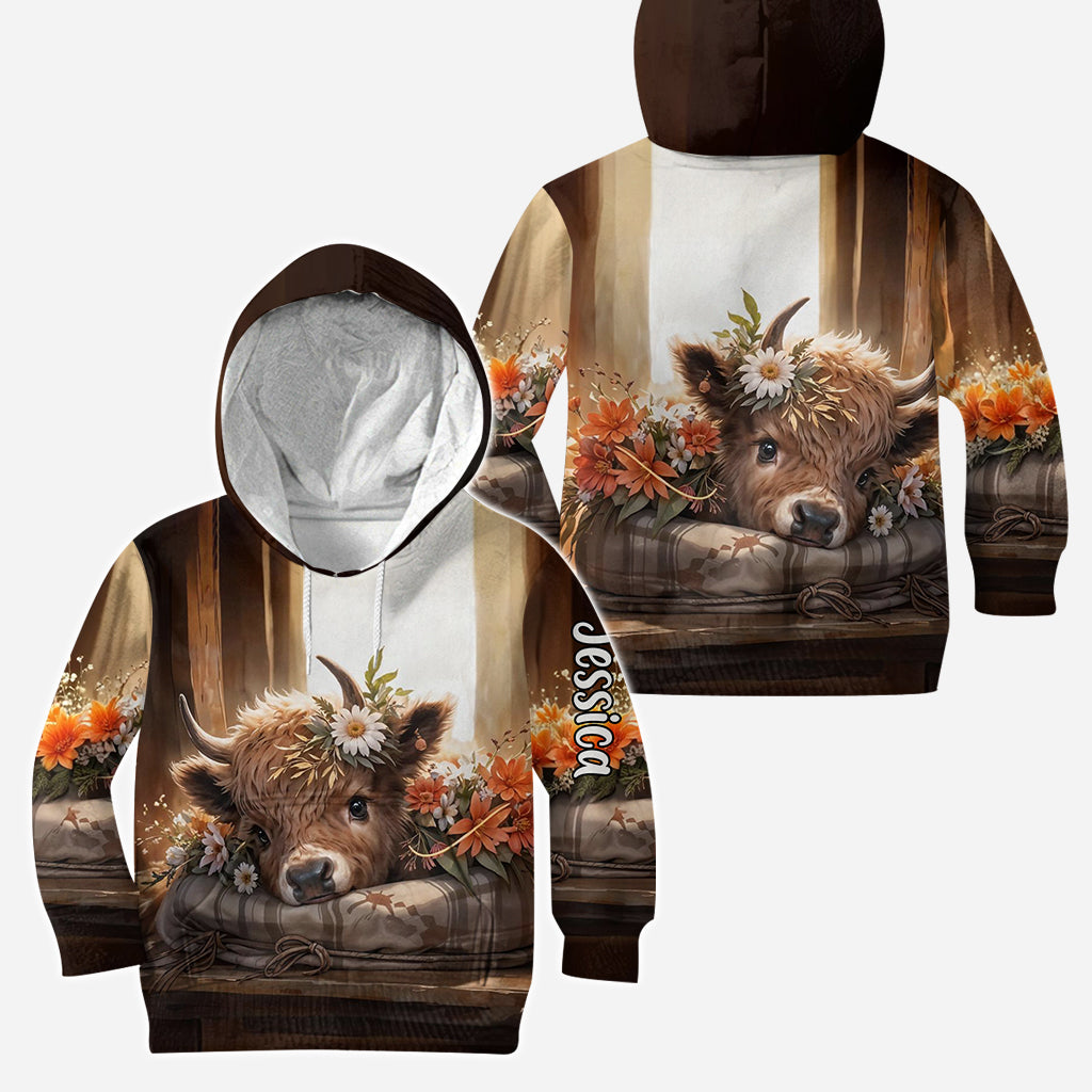 Einfach ein Mädchen, das Hochlandrinder liebt – Personalisierter Hoodie und Leggings mit Hochlandrind-Motiv